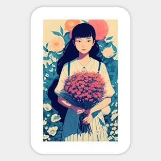 girl holding flowers Sticker